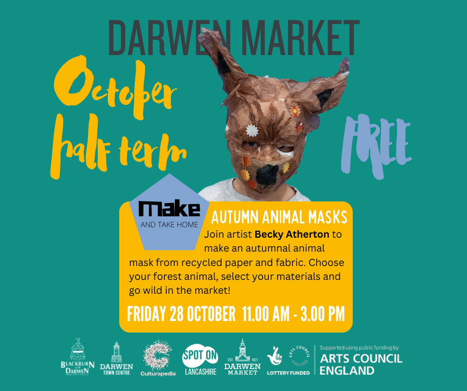 Information about the free family workshop at Darwen Market in October half term.