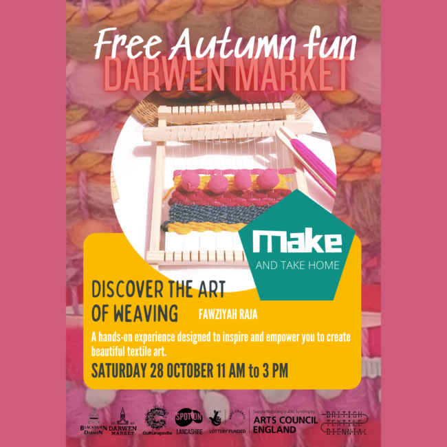Free Autumn Fun: Discover The Art of Weaving Image of a weaving to promote a weaving workshop