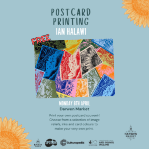 Images of printed postcard to promote a postcard printing workshop