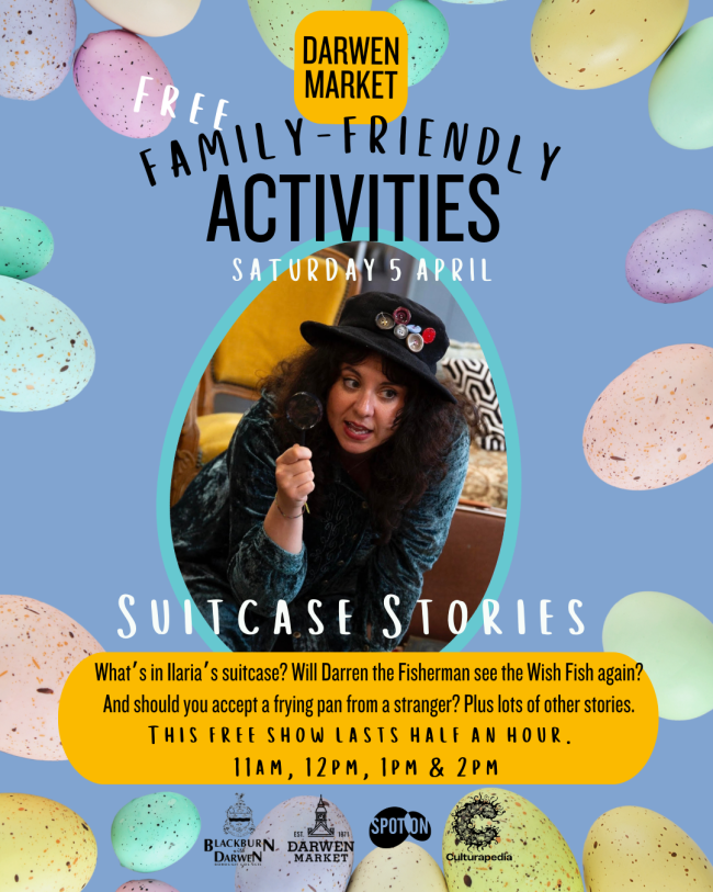 Suitcase Stories Image showing Ilaria telling stories as part of an advert